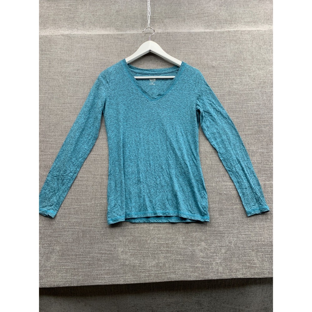 Mossimo Supply Co. T Shirt Womens Small Teal Stretch Long Sleeve V Neck Pullover